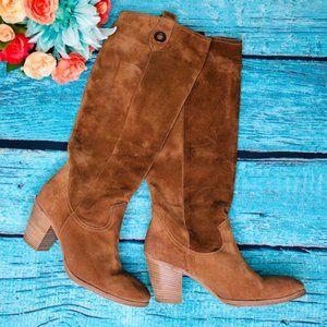 Bitter Leather Suede Tall Stacked Heeled Boots